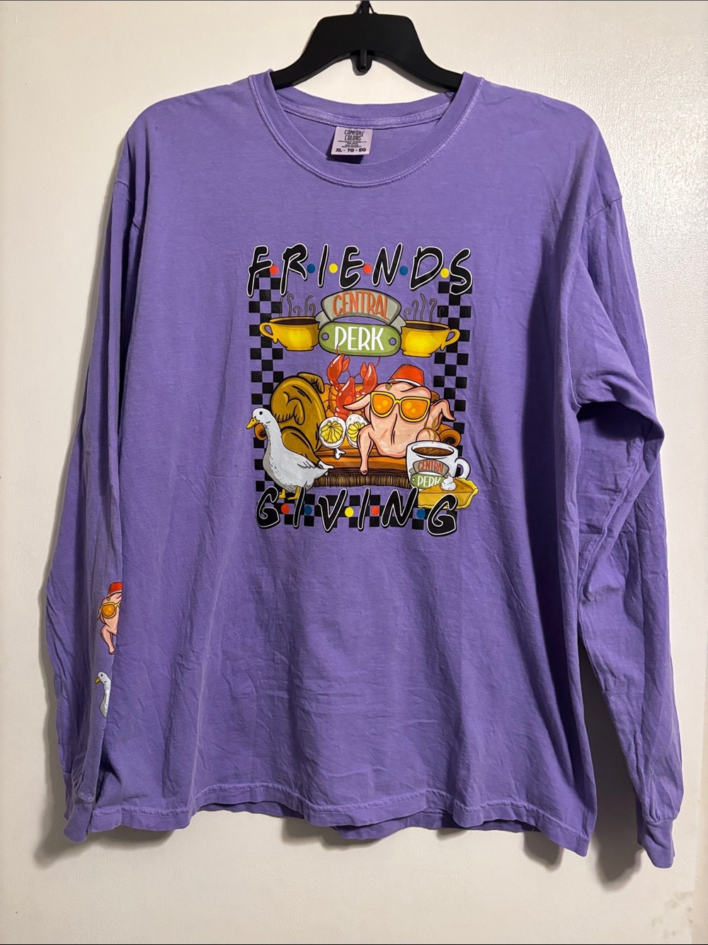 Comfort Colors Lavender Friendsgiving Central Perk Thanksgiving Long-Sleeve Tee
